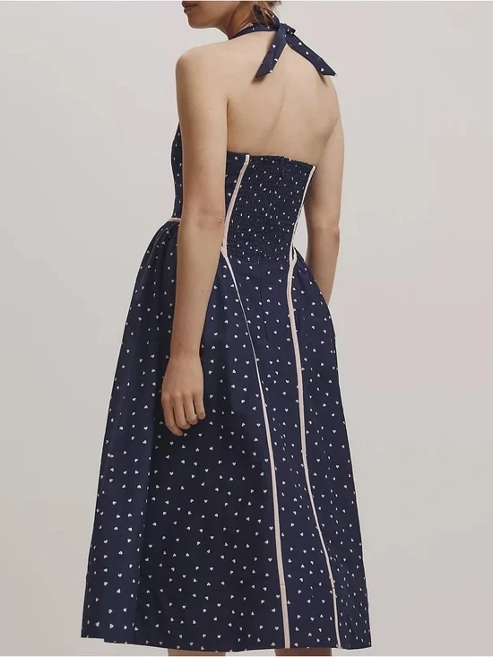 NWOT Anthropologie Maeve Navy Halter Midi Dress with hearts size large - Picture 3 of 9